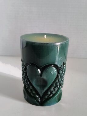 Decorative Green Heart & Thumbprint Pillar Candle - Home Accents   KK